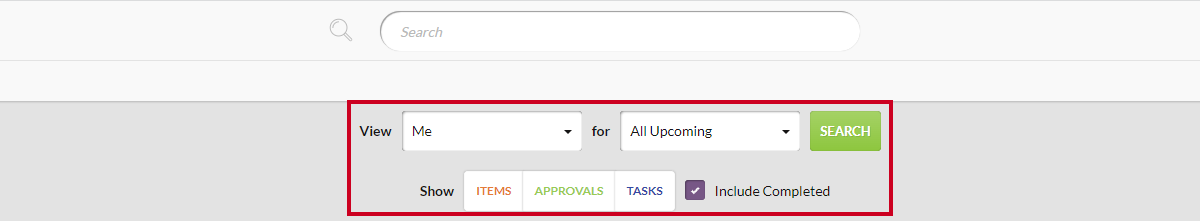 The Dashboard homepage filter options.