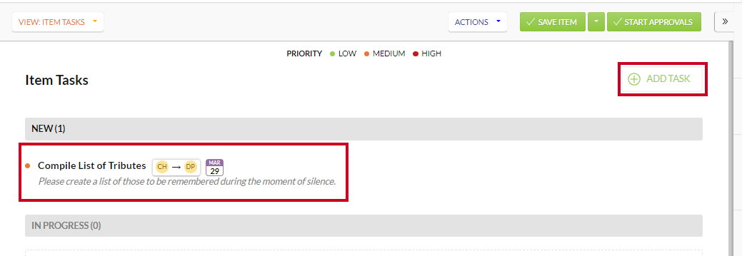 pre-existing task and add task button