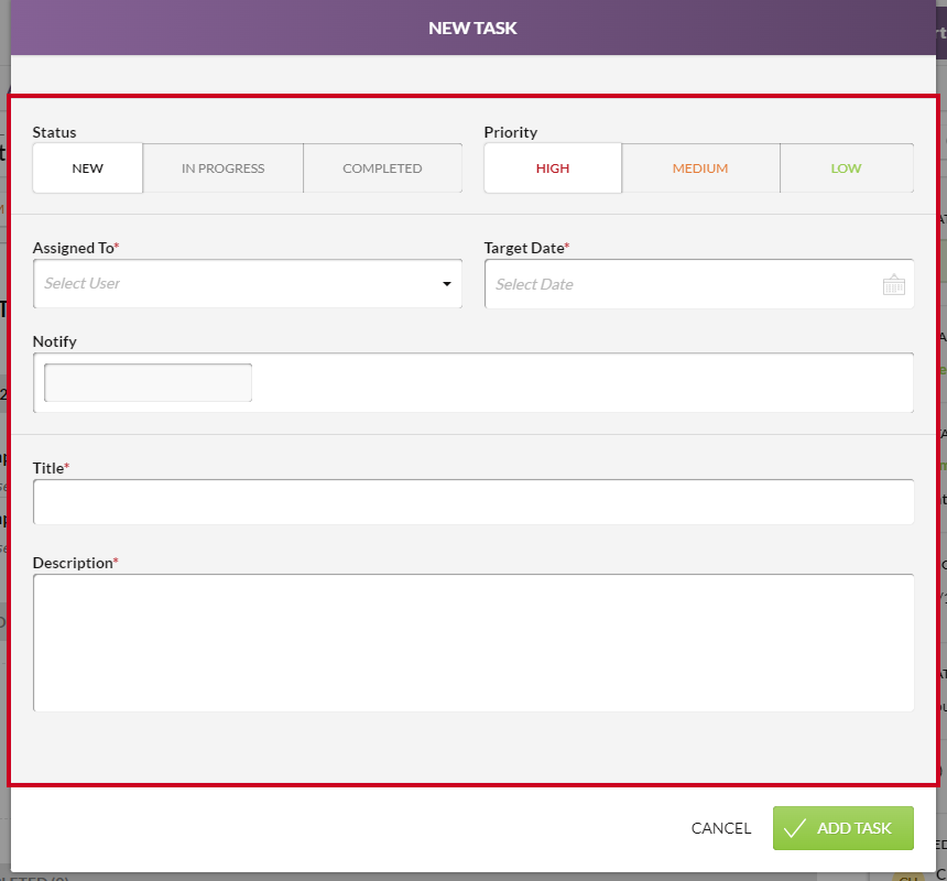new task information fields