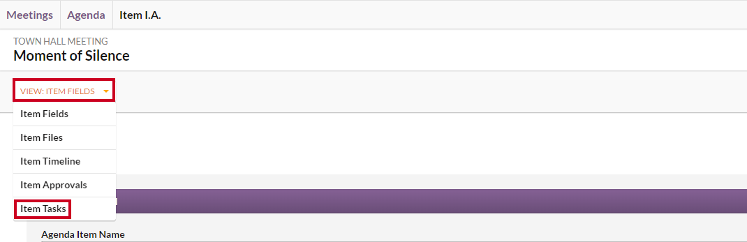 view menu, item tasks