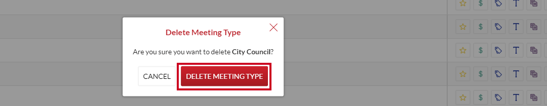 delete meeting type pop up