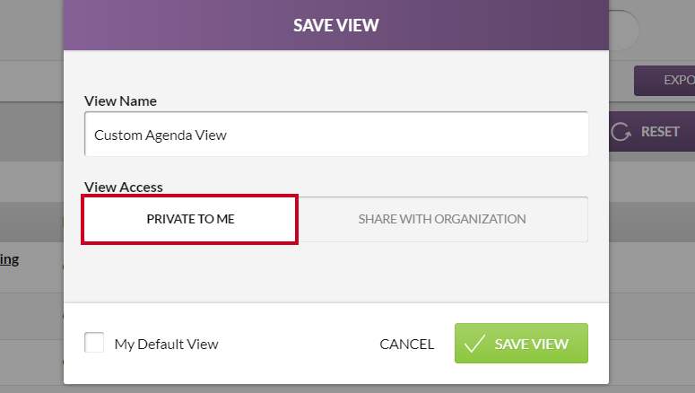 save view window, private to me button