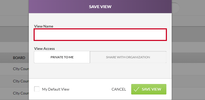 save view window, view name text box