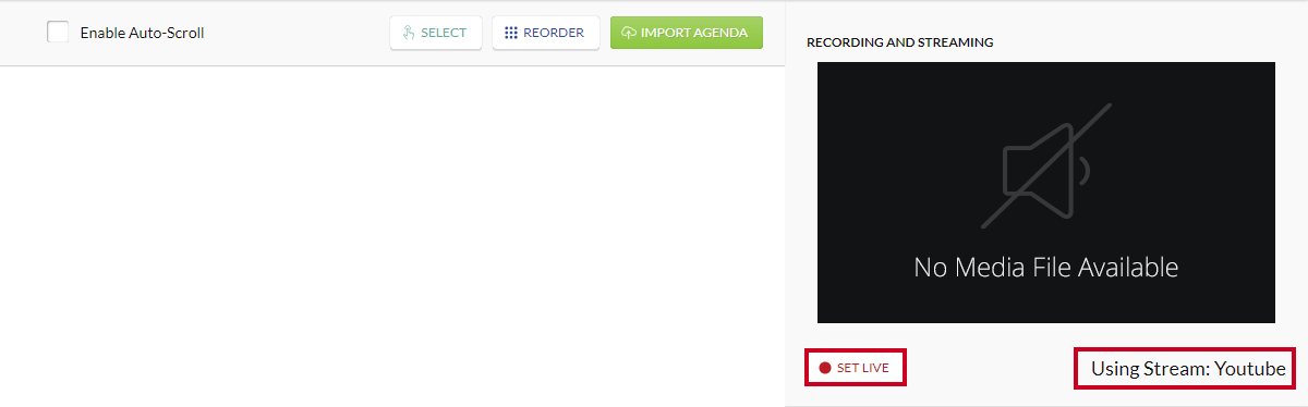 set live button and using stream YouTube