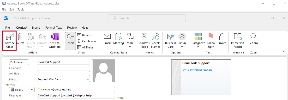 save & close button