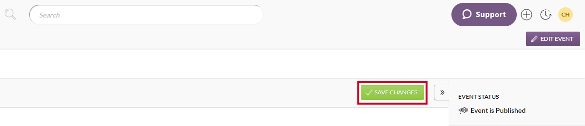 The event's Save Changes button.
