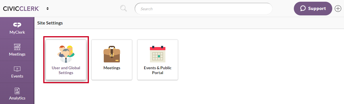 user and global settings