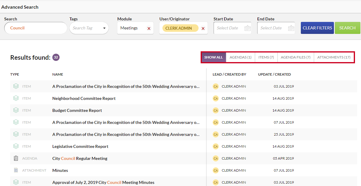 filtered results view, additional filter options for search results
