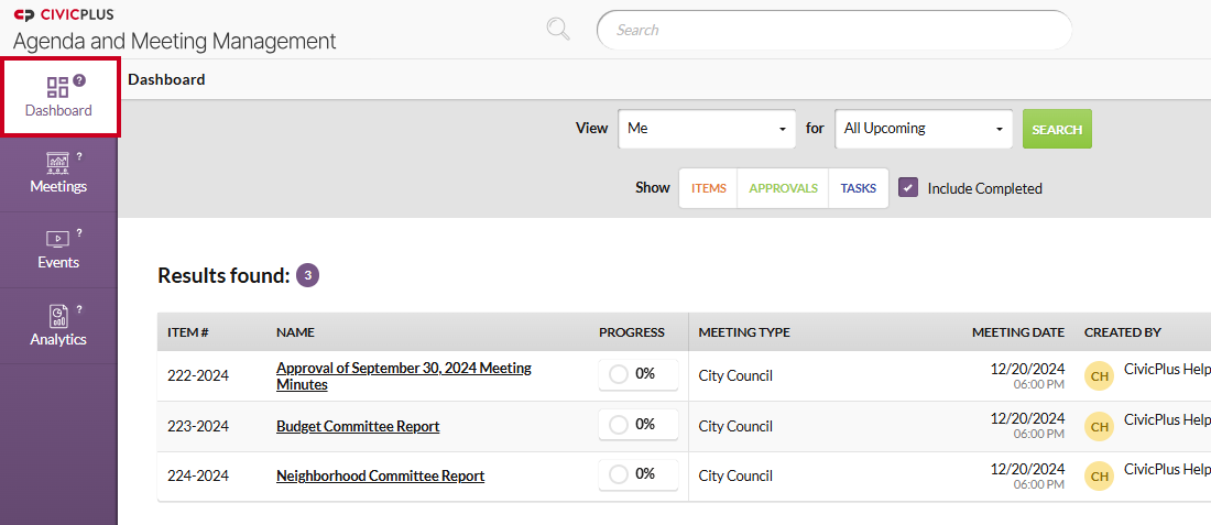 The Dashboard homepage option in the left-hand navigation menu.