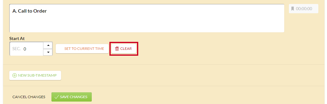 The white, rectangular Clear button which can be clicked to delete an individual timestamp.