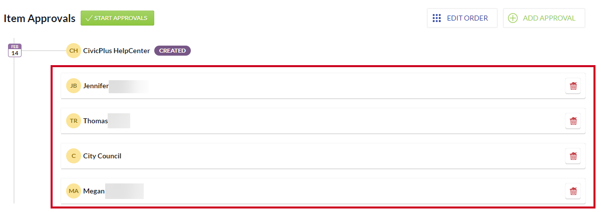 New example approvals in item timeline.