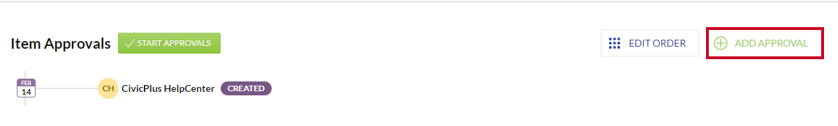 The white, rectangular Add Approval button to the right of the View menu.