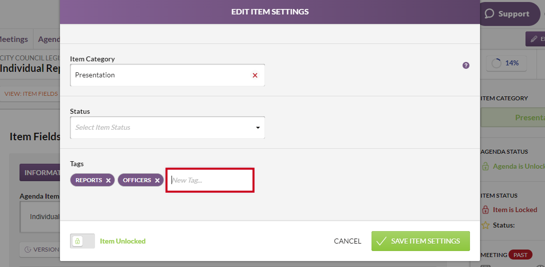 new tag input field