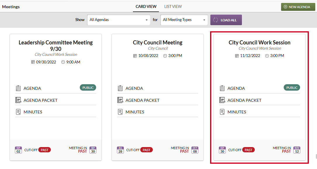 select an agenda