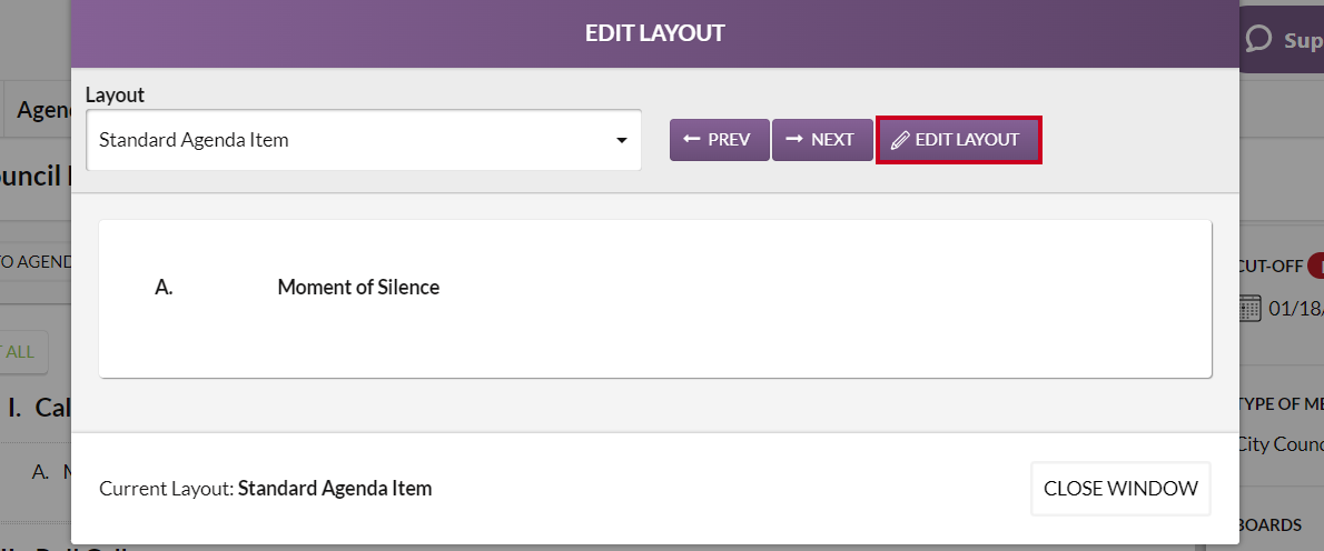 edit layout button