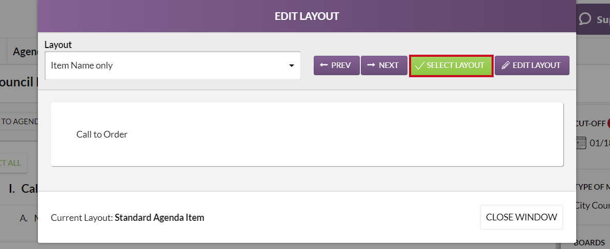 select layout button