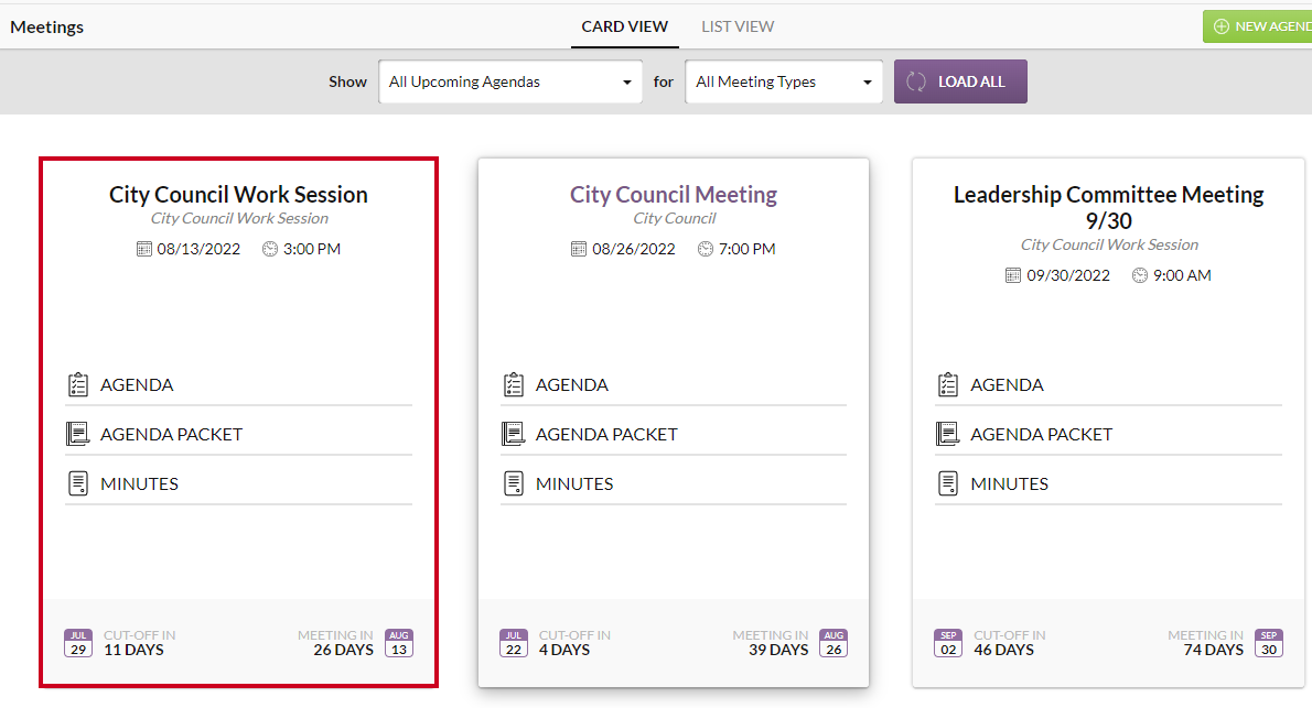 An example agenda tile.