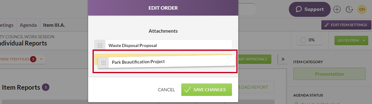 use grid icon to move attachments
