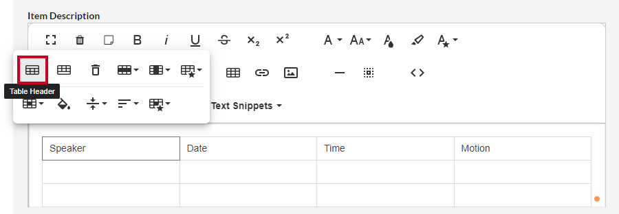 The Table Header button.