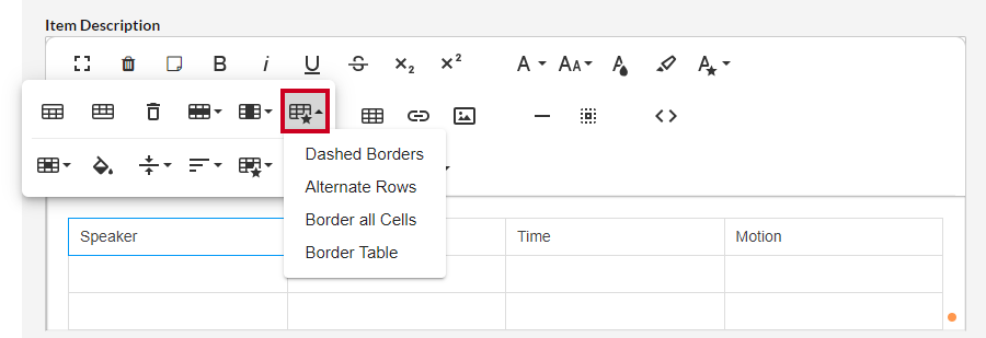 The Table Style button.
