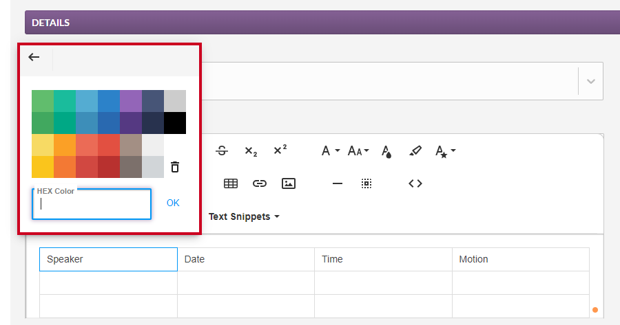 The color options available after clicking the Cell Background button.