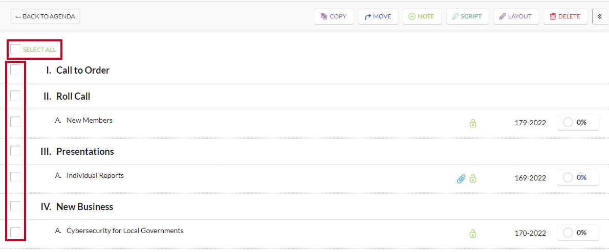 select all button and individual check boxes