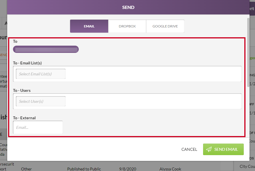 email recipients fields