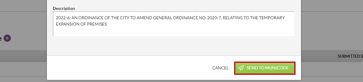 confirm send to municode button