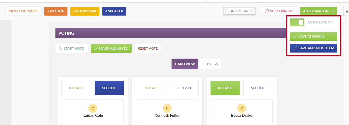Autosave feature drop-down with save options.