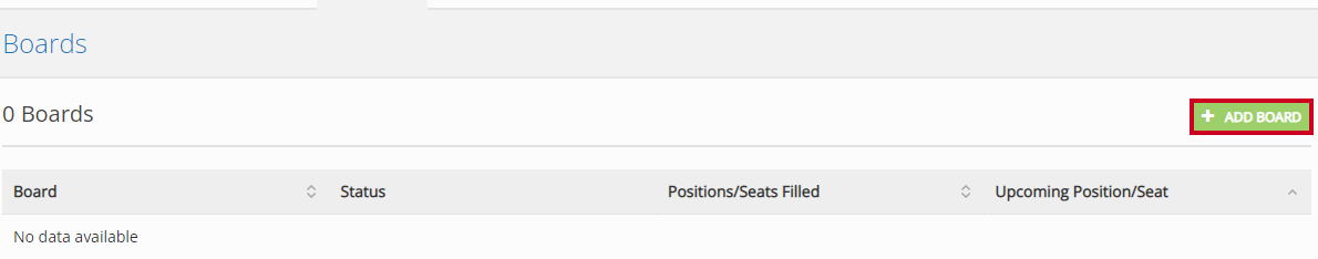 The green, rectangular Add Board button above the existing Boards list.