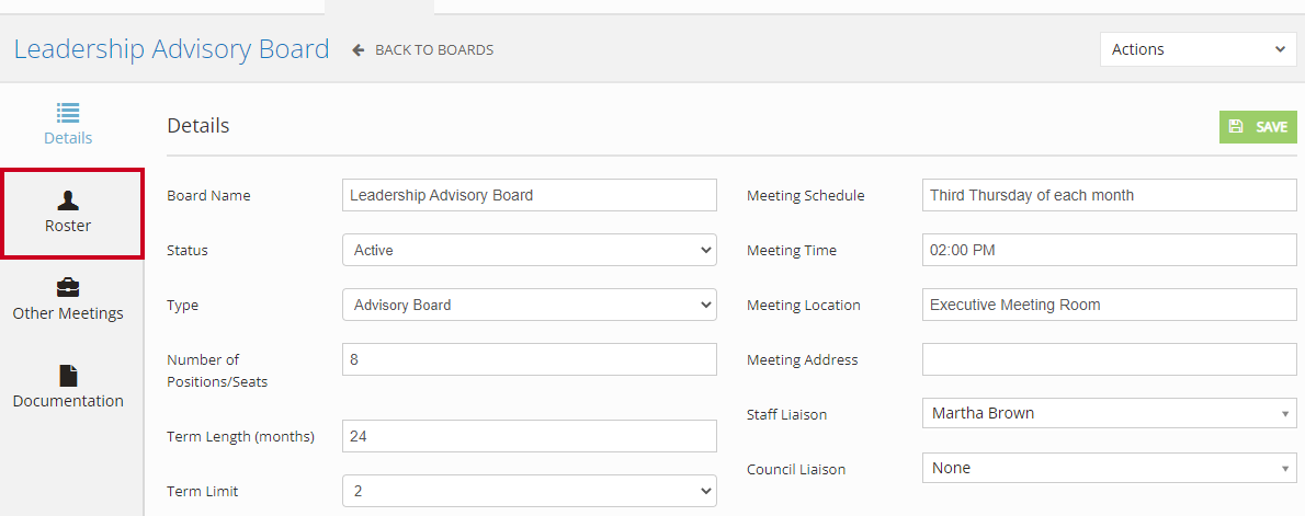 The Roster tab in the left navigation menu.