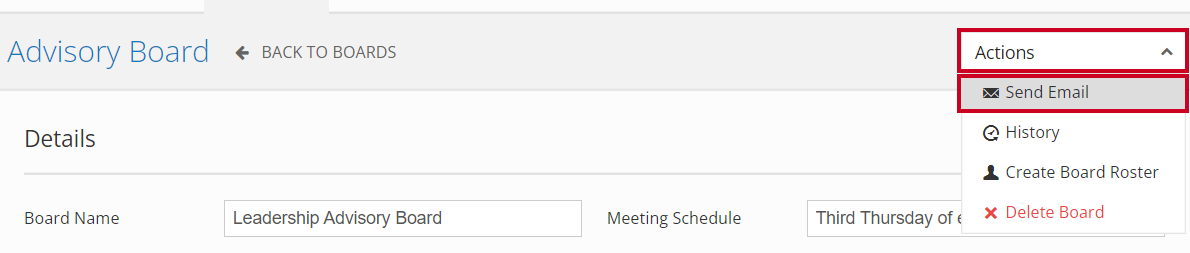 actions menu, send email