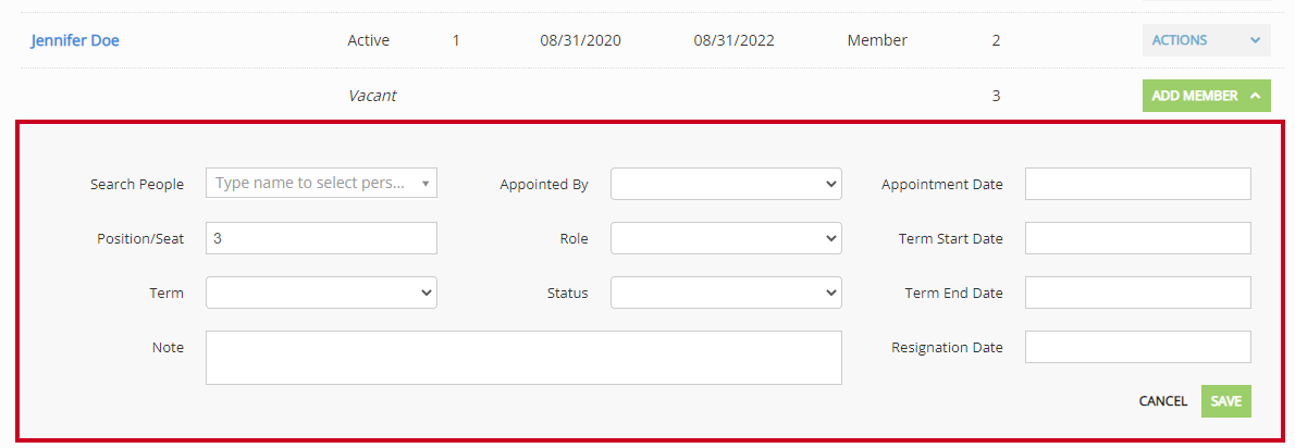 The member roster fields.