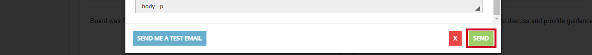 A green, rectangular Send button in the bottom-right corner of the Send Email modal.