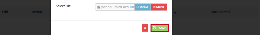 The green, rectangular Save button in the lower-right corner of the Add Document modal.