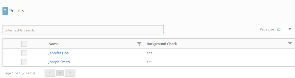 An example set of filtered search results.