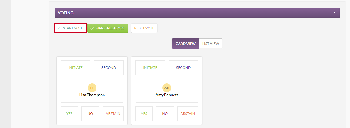 The white, rectangular Start Vote button below the Voting header.