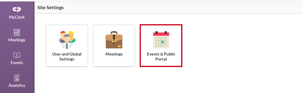 events and public portal button