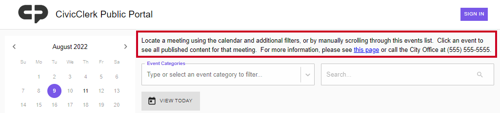 public portal custom text example