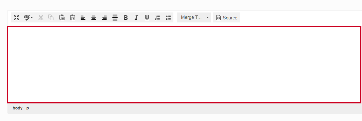 The Edit Email Template page text box.