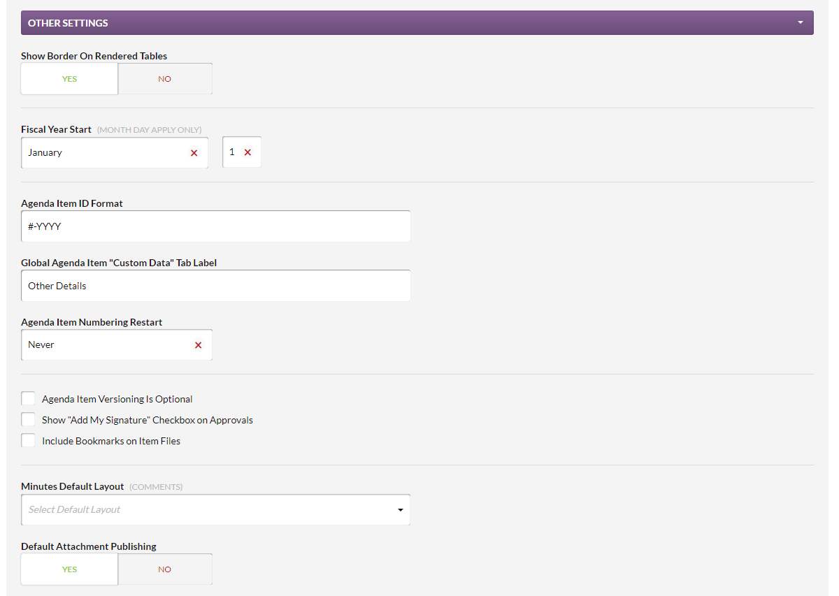 The Other Settings section.