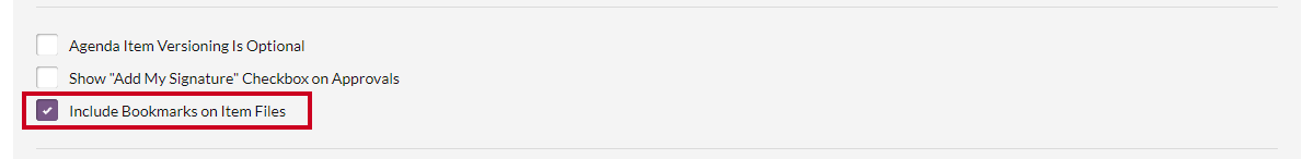 The Include Bookmarks on Item Files checkbox.