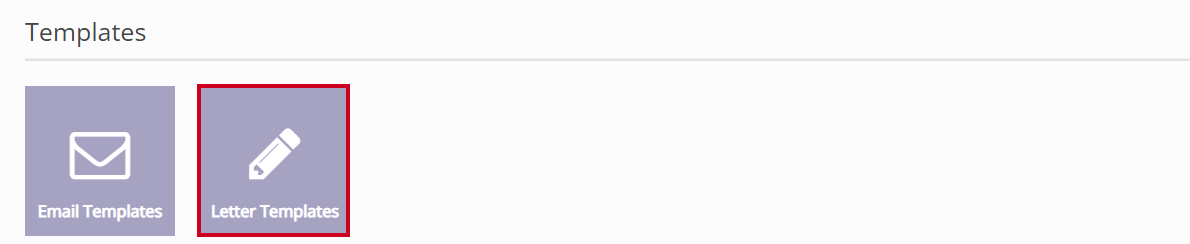 The purple, square Letter Templates button in the Templates section of the Site Settings page.