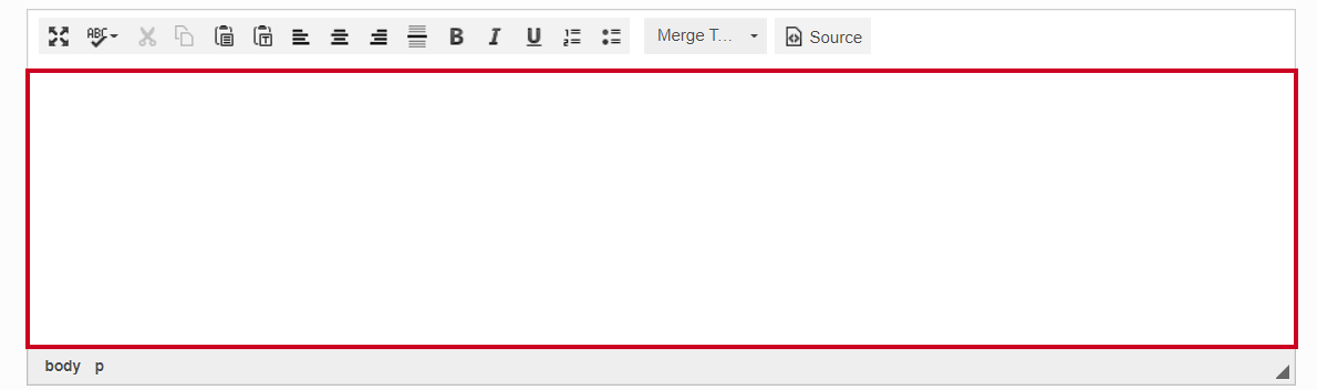 The Edit Letter Template page text box.