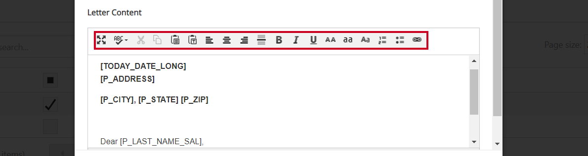 Letter Content paragraph and formatting tools.