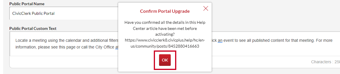 click ok on the confirm upgrade pop-up